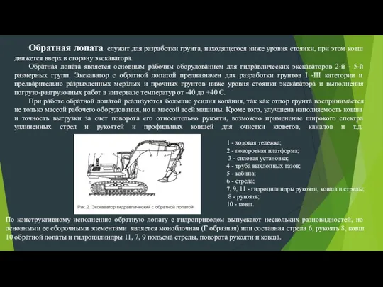 Обратная лопата служит для разработки грунта, находящегося ниже уровня стоянки,