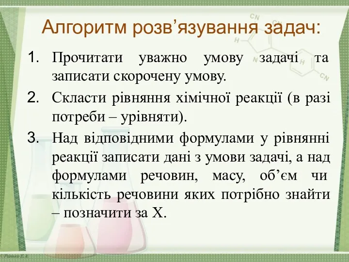 Алгоритм розв’язування задач: Прочитати уважно умову задачі та записати скорочену