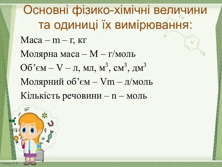 Основні фізико-хімічні величини та одиниці їх вимірювання: Маса – m