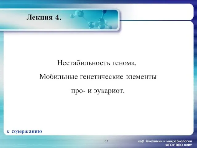 каф. биохимии и микробиологии ФГОУ ВПО ЮФУ Лекция 4. Нестабильность