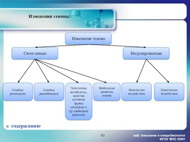 каф. биохимии и микробиологии ФГОУ ВПО ЮФУ Изменения генома. К содержанию Мобильные элементы генома