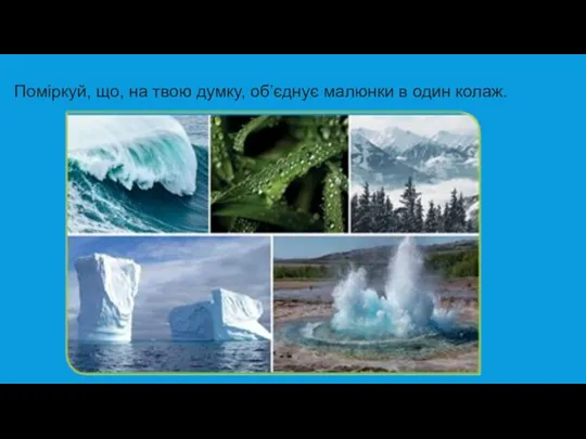 Поміркуй, що, на твою думку, об’єднує малюнки в один колаж.