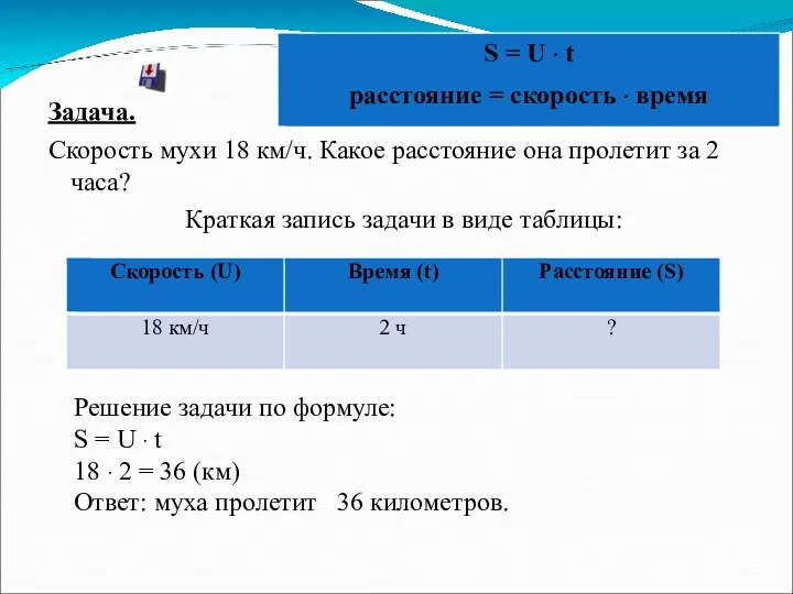 Задача. Скорость мухи 18 км/ч. Какое расстояние она пролетит за