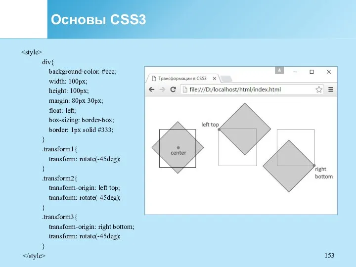 Основы CSS3 div{ background-color: #ccc; width: 100px; height: 100px; margin: