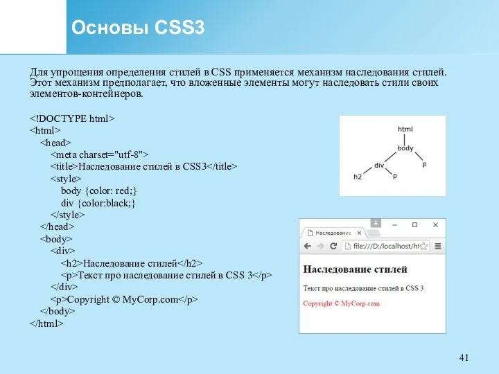 Основы CSS3 Для упрощения определения стилей в CSS применяется механизм