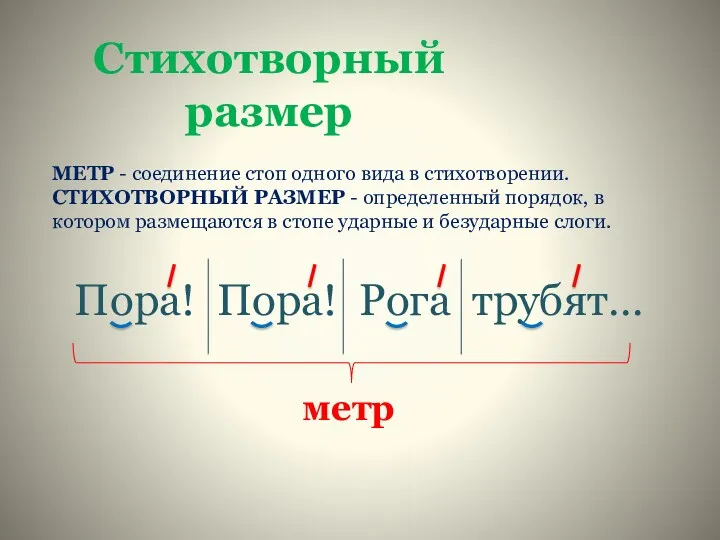 Пора! Пора! Рога трубят… МЕТР - соединение стоп одного вида