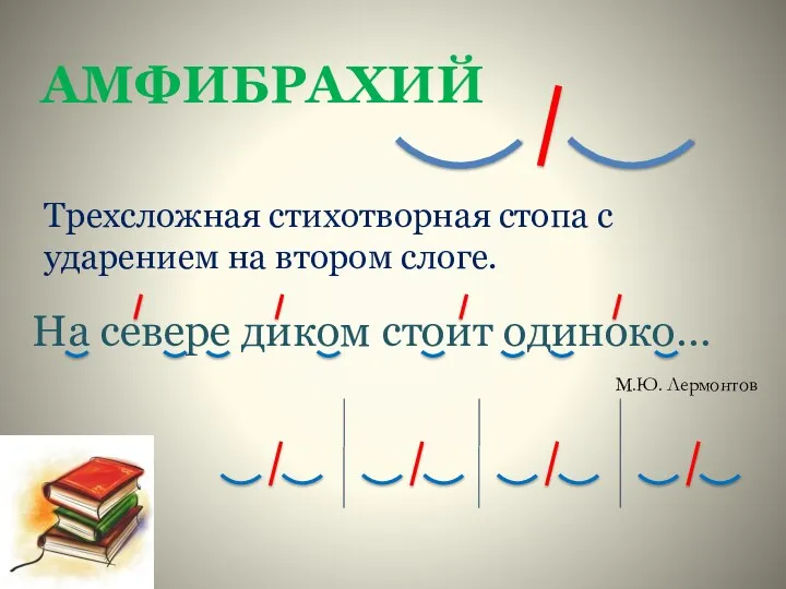 На севере диком стоит одиноко… АМФИБРАХИЙ Трехсложная стихотворная стопа с ударением на втором слоге. М.Ю. Лермонтов