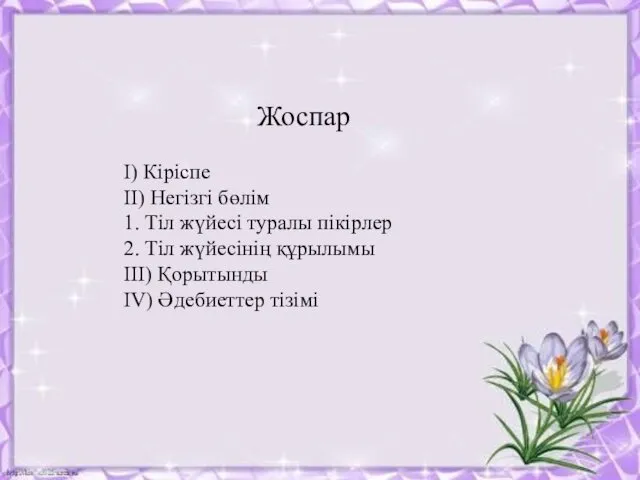 итмст Жоспар I) Кіріспе II) Негізгі бөлім 1. Тіл жүйесі