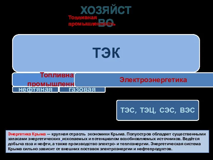 ХОЗЯЙСТВО ТЭК Топливная промышленность нефтяная газовая Электроэнергетика Топливная промышленность Энергетика