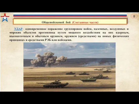 УДАР– одновременное поражение группировок войск, наземных, воздушных и морских объектов