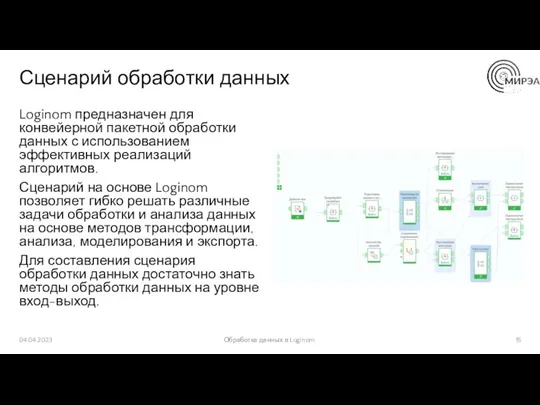 Сценарий обработки данных Loginom предназначен для конвейерной пакетной обработки данных