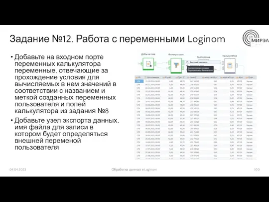 Задание №12. Работа с переменными Loginom Добавьте на входном порте