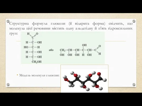 Структурна формула глюкози (її відкрита форма) свідчить, що молекула цієї