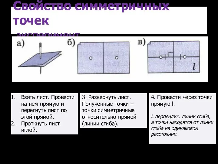 Свойство симметричных точек эксперимент Взять лист. Провести на нем прямую