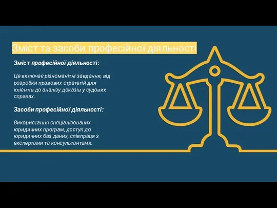 Зміст та засоби професійної діяльності Зміст професійної діяльності: Це включає