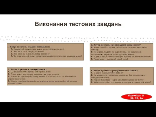 Виконання тестових завдань 2. Котре із речень є спонукальним? А.