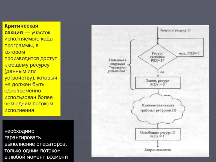 необходимо гарантировать выполнение операторов, только одним потоком в любой момент