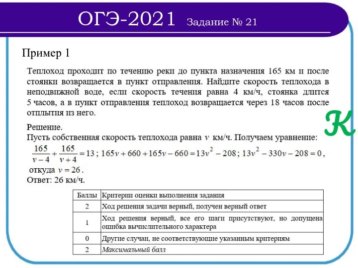 Пример 1 К ОГЭ-2021 Задание № 21