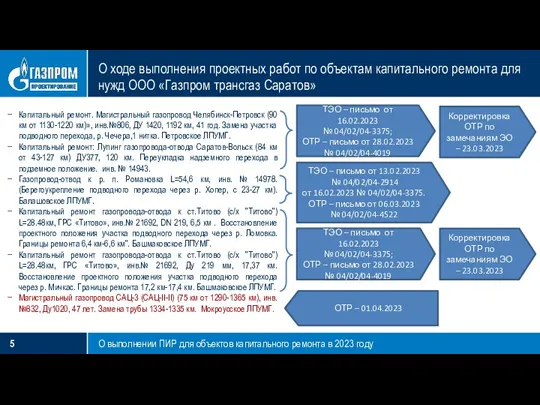 О выполнении ПИР для объектов капитального ремонта в 2023 году