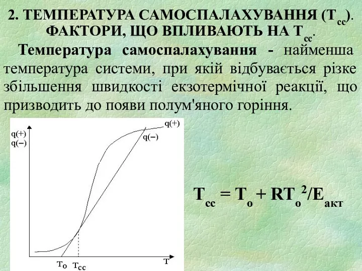 2. ТЕМПЕРАТУРА САМОСПАЛАХУВАННЯ (Тсс). ФАКТОРИ, ЩО ВПЛИВАЮТЬ НА Тсс. Температура