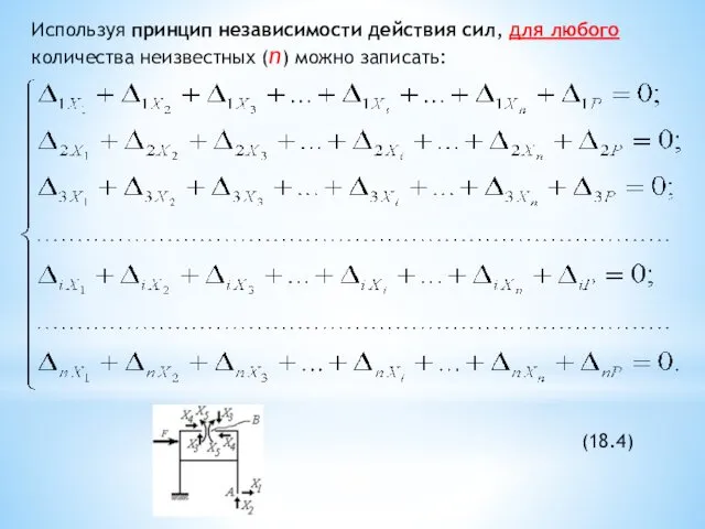 Используя принцип независимости действия сил, для любого количества неизвестных (n) можно записать: (18.4)