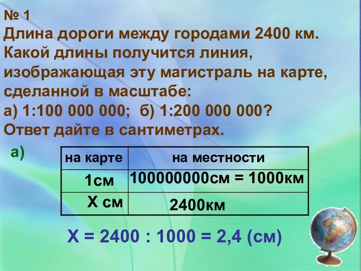 № 1 Длина дороги между городами 2400 км. Какой длины