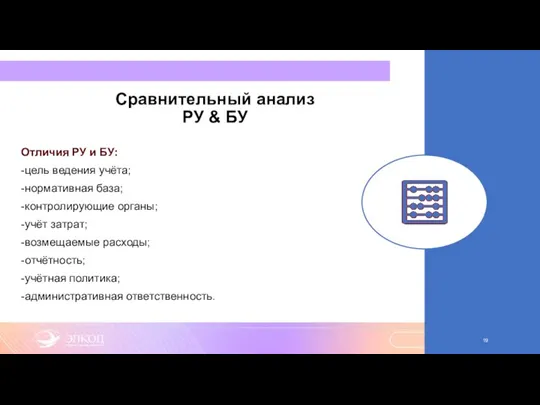 Сравнительный анализ РУ & БУ Отличия РУ и БУ: -цель