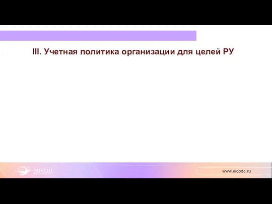 III. Учетная политика организации для целей РУ