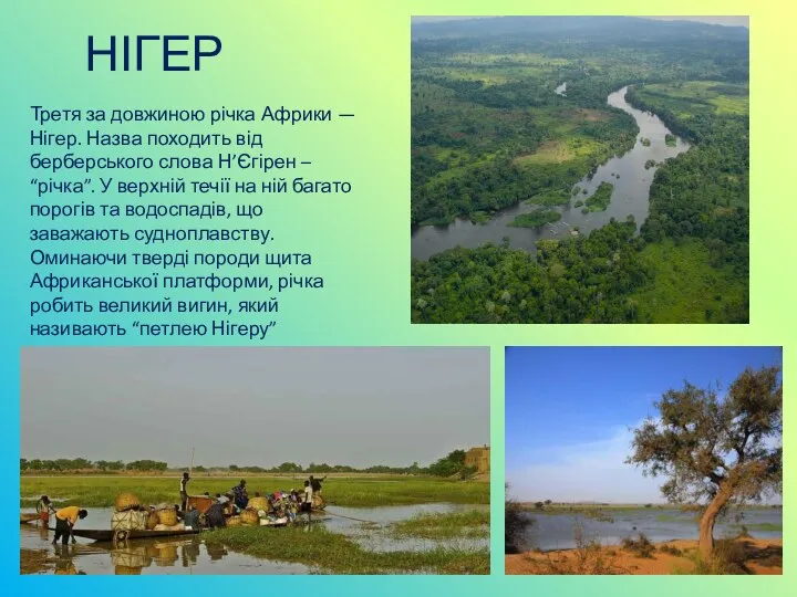 НІГЕР Третя за довжиною річка Африки — Нігер. Назва походить