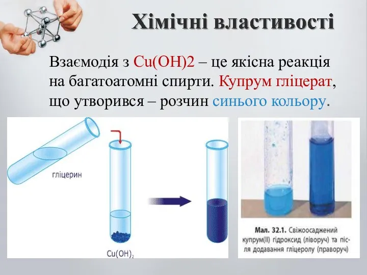 Взаємодія з Cu(OH)2 – це якісна реакція на багатоатомні спирти.