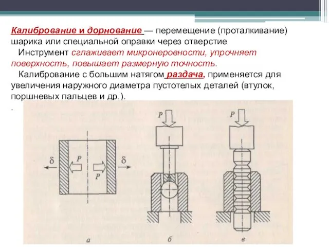 Калибрование и дорнование — перемещение (проталкивание) шарика или специальной оправки