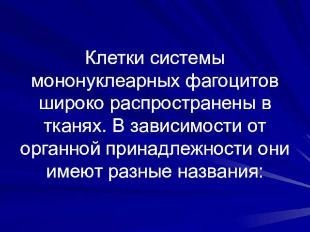 Клетки системы мононуклеарных фагоцитов широко распространены в тканях. В зависимости