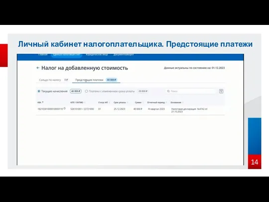 Личный кабинет налогоплательщика. Предстоящие платежи