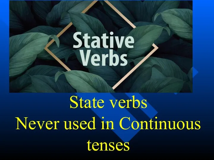 State verbs Never used in Continuous tenses