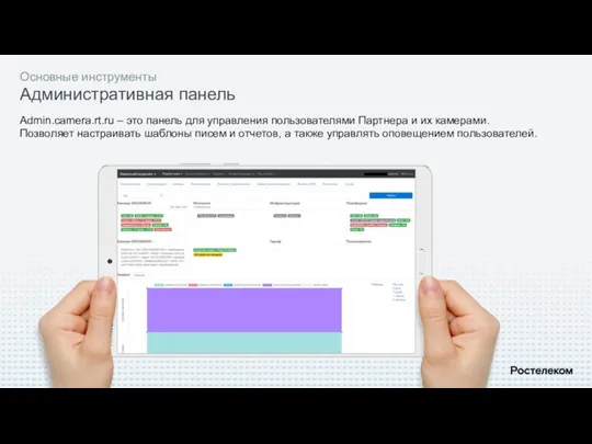 Основные инструменты Административная панель Admin.camera.rt.ru – это панель для управления пользователями Партнера и