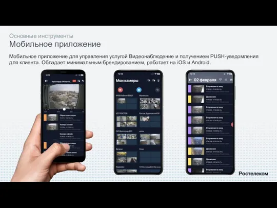 Основные инструменты Мобильное приложение Мобильное приложение для управления услугой Видеонаблюдение и получением PUSH-уведомления