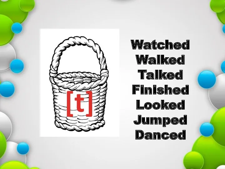 [t] Watched Walked Talked Finished Looked Jumped Danced