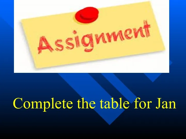 Complete the table for Jan