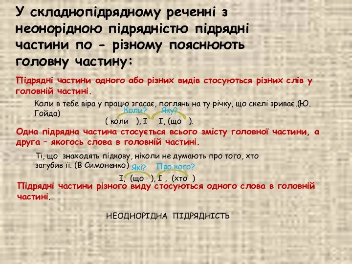 У складнопідрядному реченні з неонорідною підрядністю підрядні частини по -