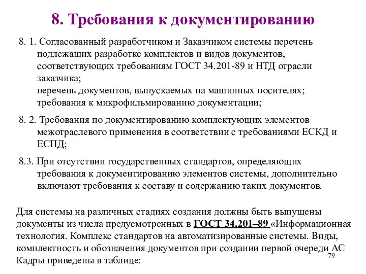 8. Требования к документированию 8. 1. Согласованный разработчиком и Заказчиком