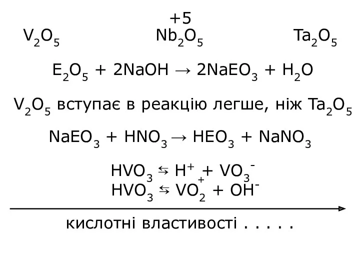 +5 V2O5 Nb2O5 Ta2O5 E2O5 + 2NaOH → 2NaEO3 +