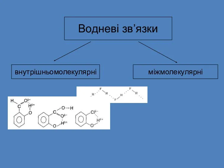 Водневі зв’язки внутрішньомолекулярні міжмолекулярні