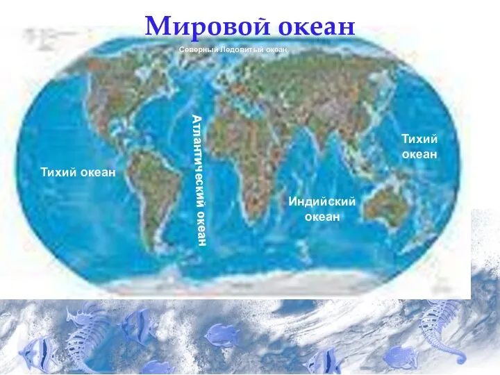 Мировой океан Тихий океан Атлантический океан Индийский океан Тихий океан Северный Ледовитый океан