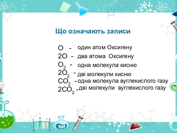 Що означають записи: О - 2О - О2 - 2О2