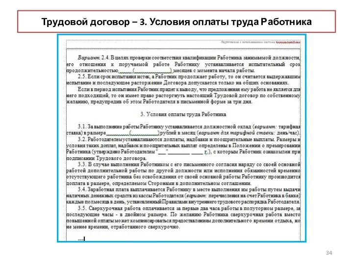 Трудовой договор – 3. Условия оплаты труда Работника