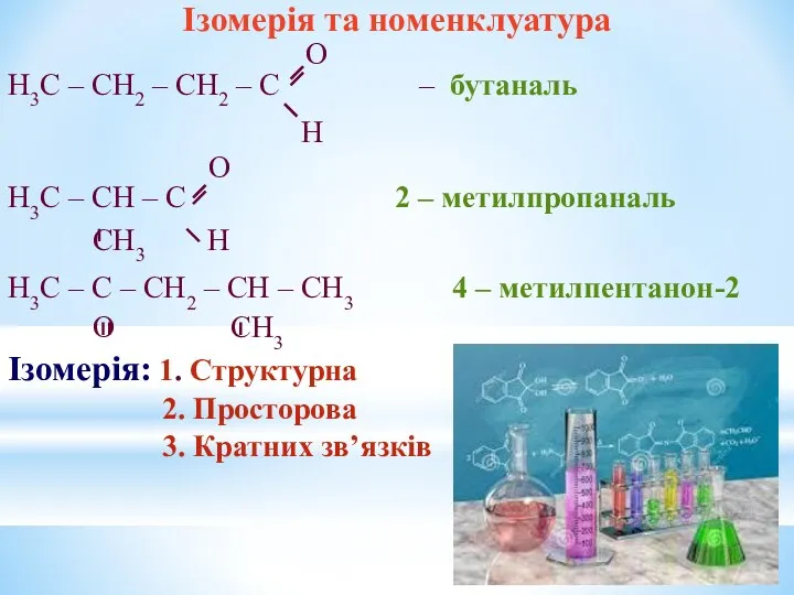 Ізомерія та номенклуатура O Н3С – СН2 – СН2 –