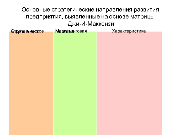 Основные стратегические направления развития предприятия, выявленные на основе матрицы Джи-И-Маккензи