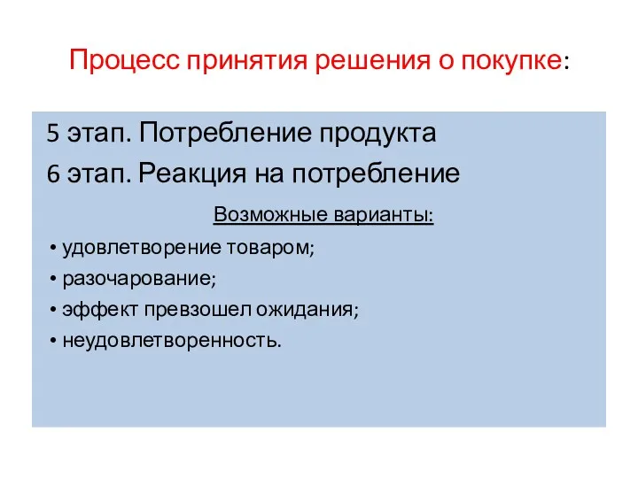 Процесс принятия решения о покупке: 5 этап. Потребление продукта 6