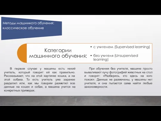 В первом случае у машины есть некий учитель, который говорит