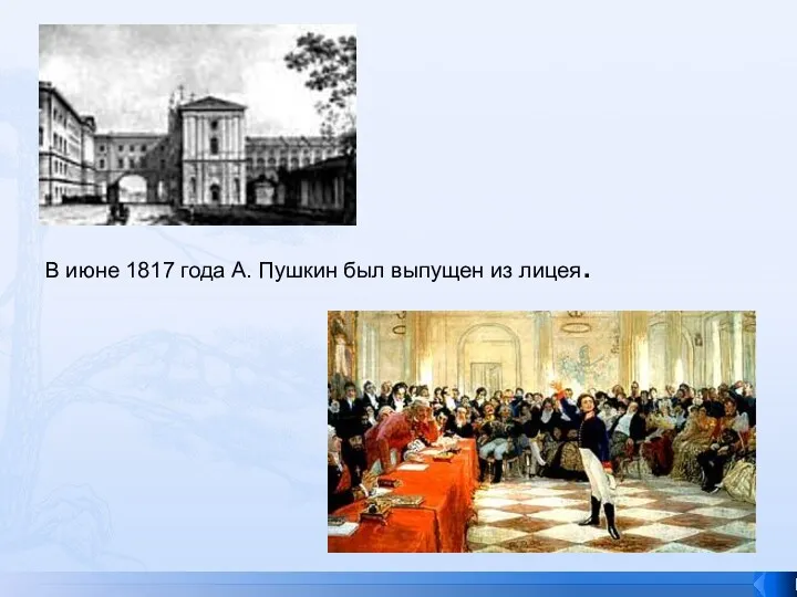 В июне 1817 года А. Пушкин был выпущен из лицея.